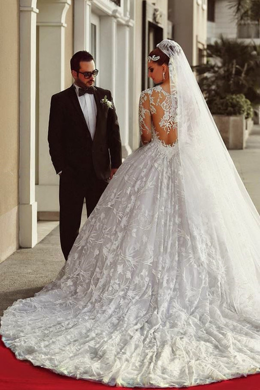 Long Sleeve Ball Gown Wedding Dress Court Train Custom Made Bridal Gowns-newarrivaldress