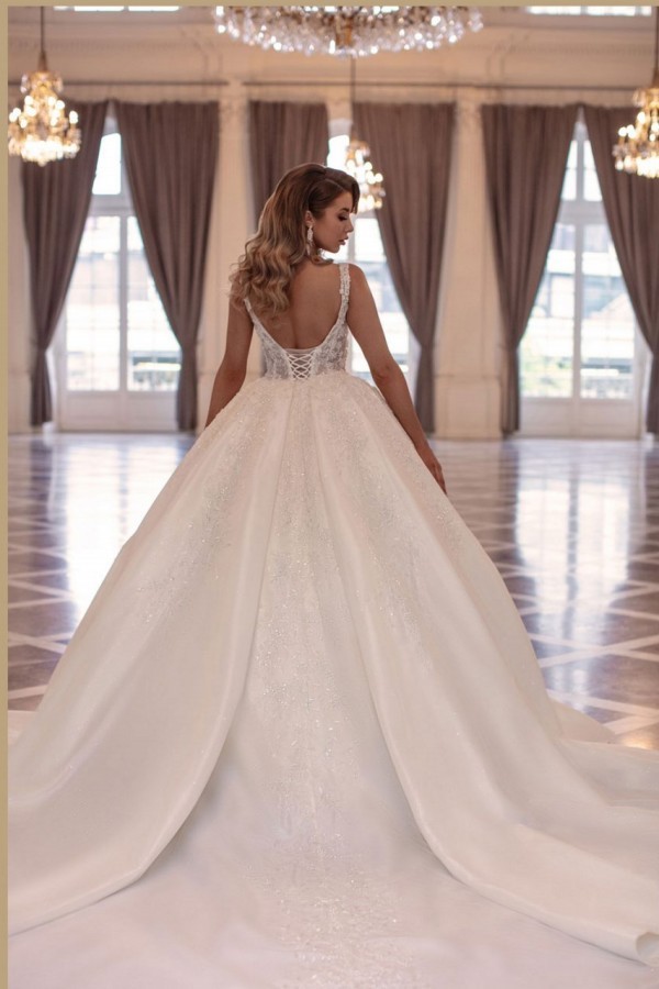 Sweetheart A-line Wedding Dress Shiny Lace Ball Gown with Straps-newarrivaldress