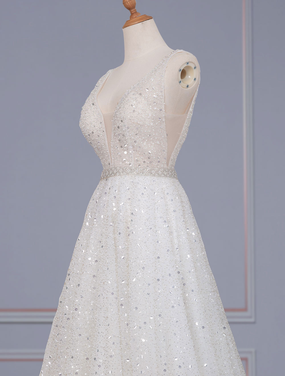 Ivory Simple Wedding Dress Lace V-Neck Sleeveless Backless Lace A-Line Long Bridal Gowns-newarrivaldress