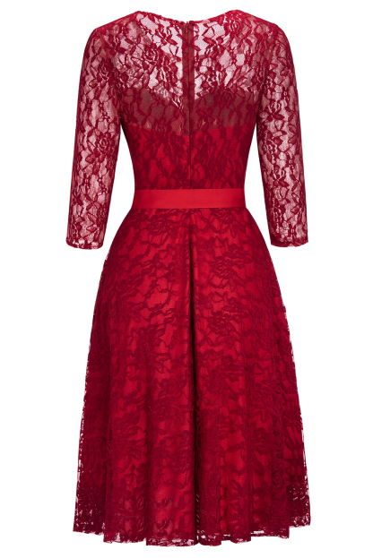 Vintage A-line Burgundy Lace Dresses with Sleeves-newarrivaldress