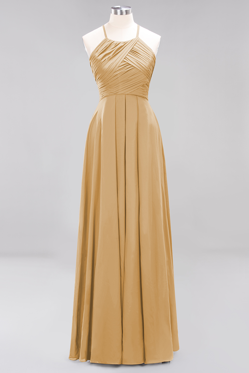 Halter Pleated Bridesmaid Dress Chiffon Sleeveless Floor Length Wedding Guest Dress-newarrivaldress