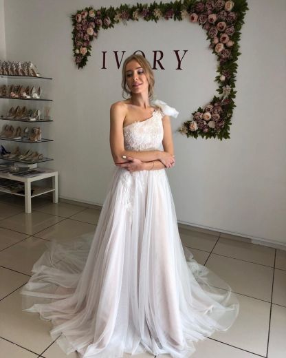 One Shoulder Appliques A-line Wedding Dresses | Sexy Backless Tulle Bridal Gowns-newarrivaldress