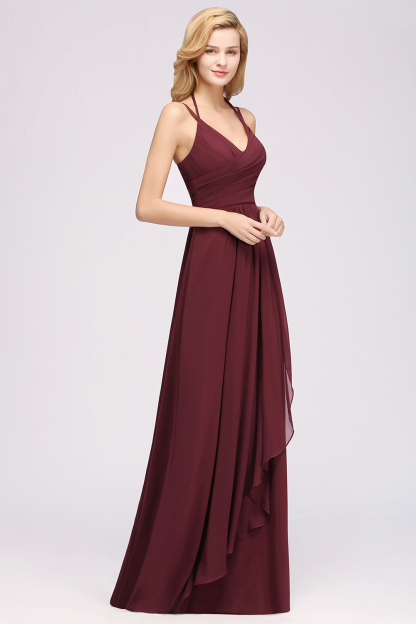 A-line Chiffon Spaghetti Straps Sleeveless Ruffles Floor-Length Bridesmaid Dresses-newarrivaldress