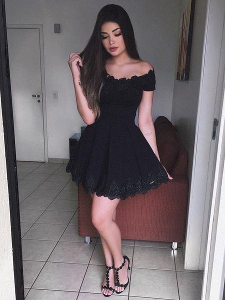 New Black Lace Off the Shoulder Short Homecoming Dress-newarrivaldress