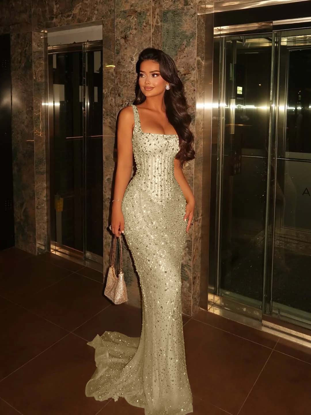 Spaghetti Strap Sleeveless Long Mermaid Prom Dress With Beading
