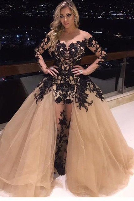 Delicate Long Sleeve Lace Appliques Off-the-shoulder Ball Gown Evening Gown | Plus Size Prom Dress-newarrivaldress