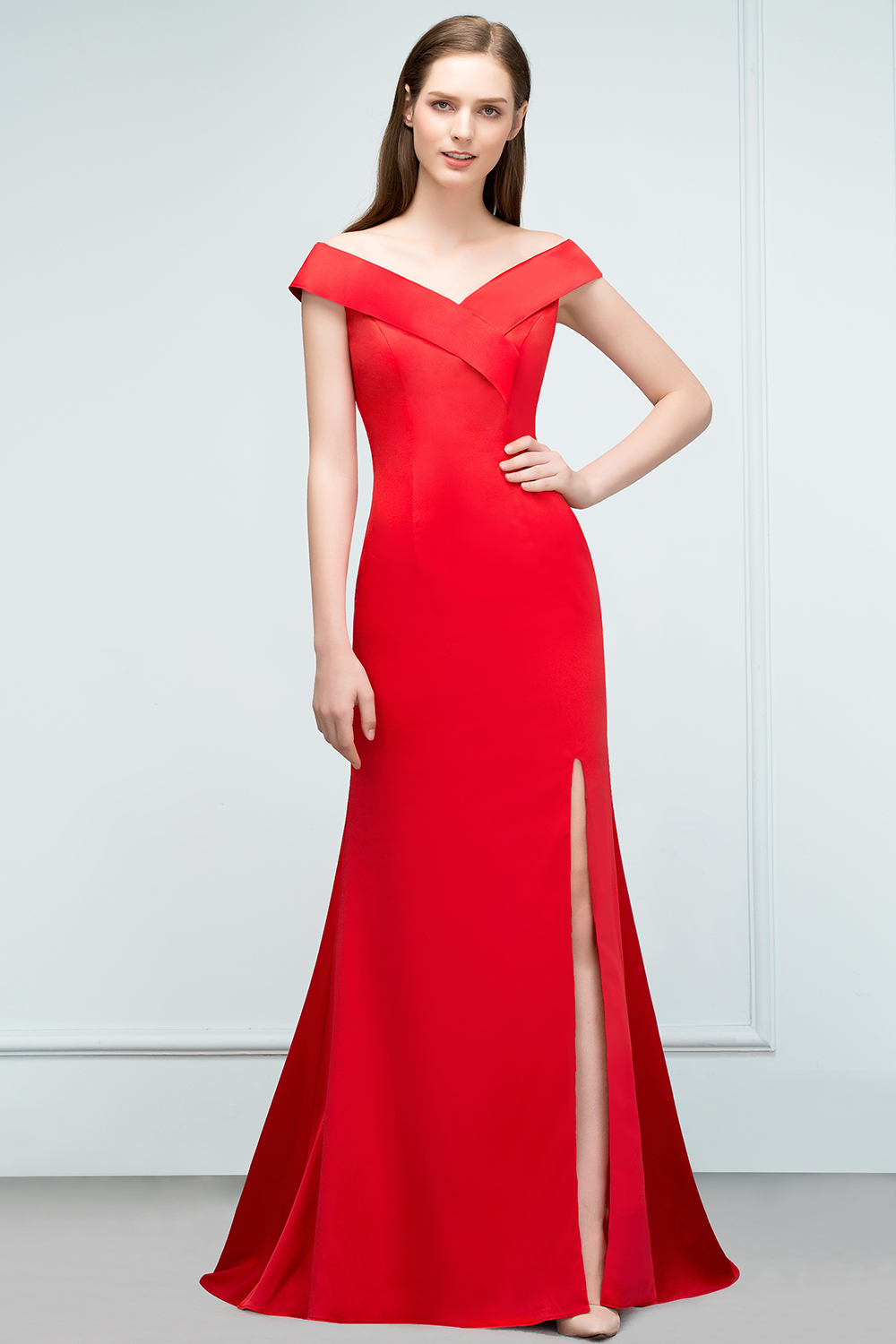 SUE | Mermaid Off-shoulder Floor Length Split Red Prom Dresses-newarrivaldress