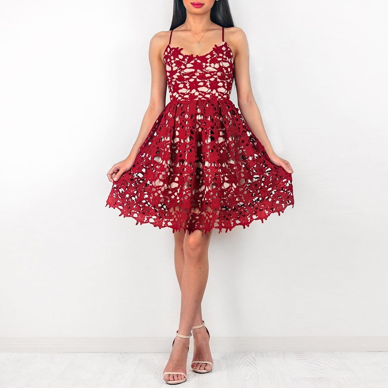 Delicate Lace Red Spaghetti Strap Homecoming Dress | Short A-line Party Gown-newarrivaldress