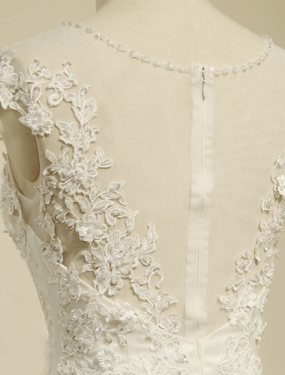 High Qulity Lace Mermaid Wedding Dress Illusion Chaple Train Ivory Beading Bridal Gown-newarrivaldress