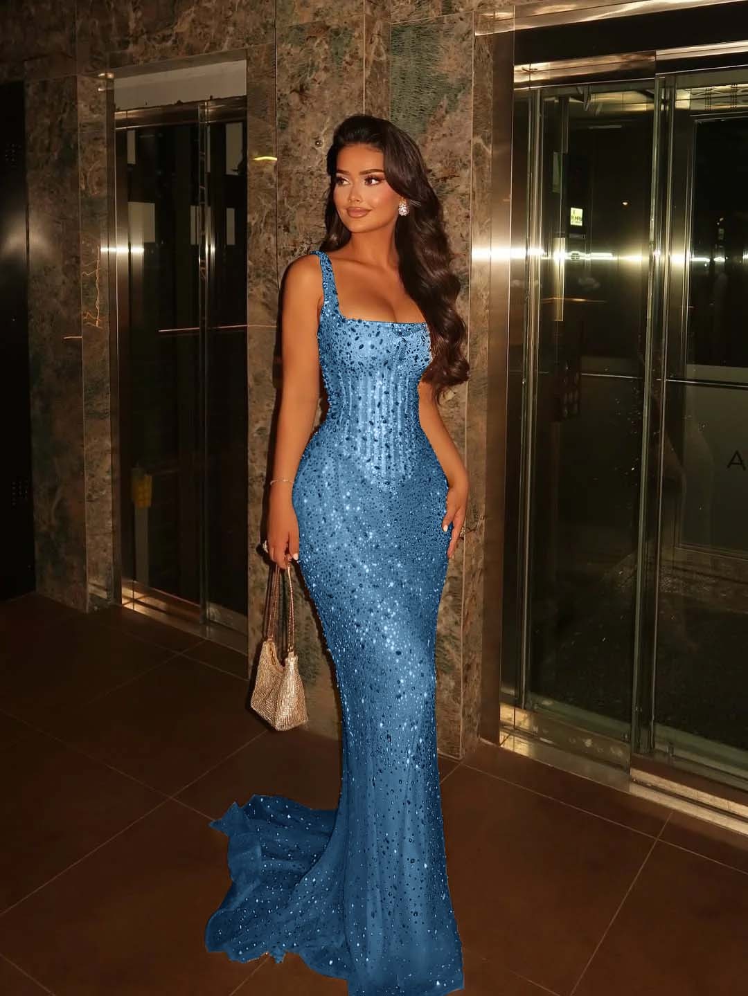 Spaghetti Strap Sleeveless Long Mermaid Prom Dress With Beading