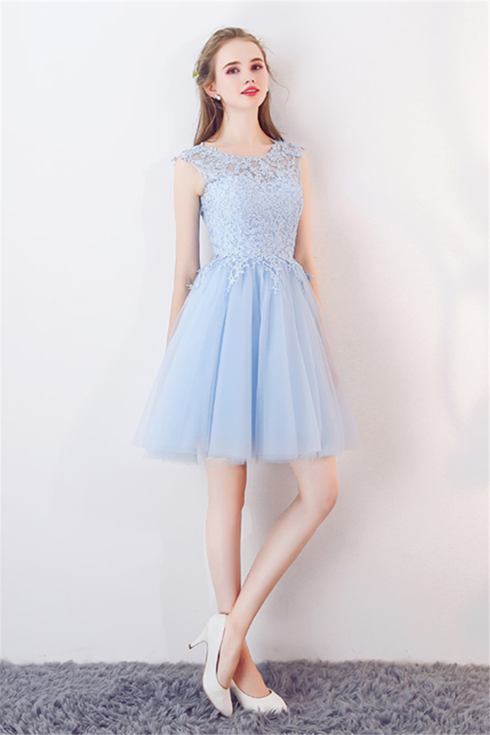 MARCIA | A-line Sleeveless Short Appliqued Top Tulle Homecoming Dresses-newarrivaldress