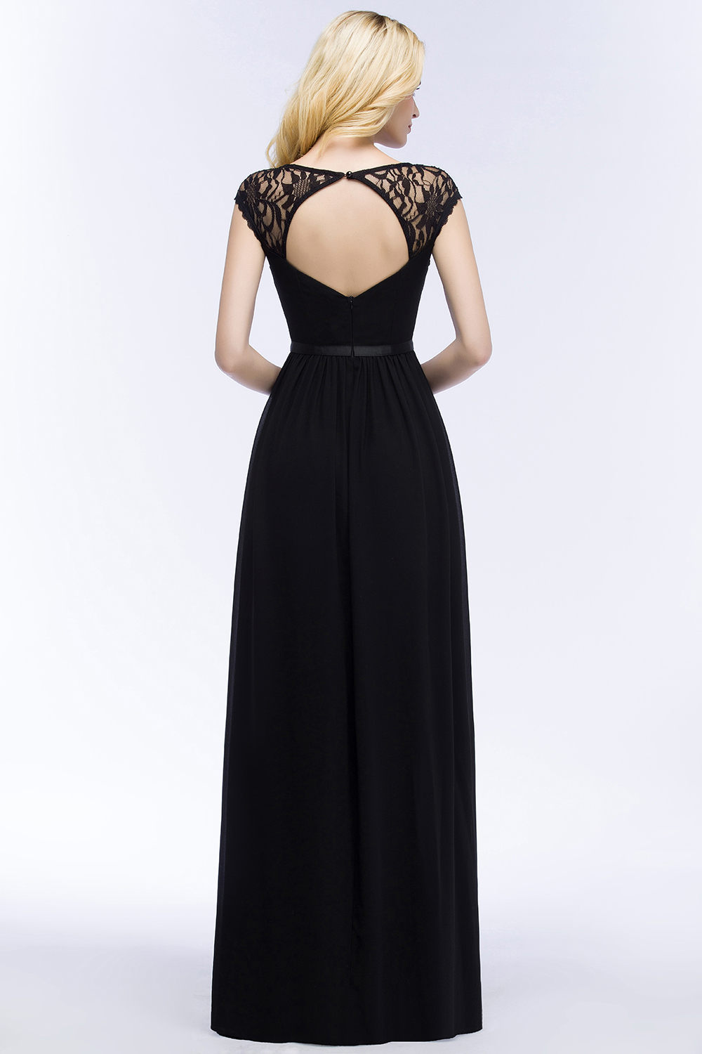 ROSALIA | A-line V-neck Floor Length Lace Chiffon Bridesmaid Dresses with Sash-newarrivaldress