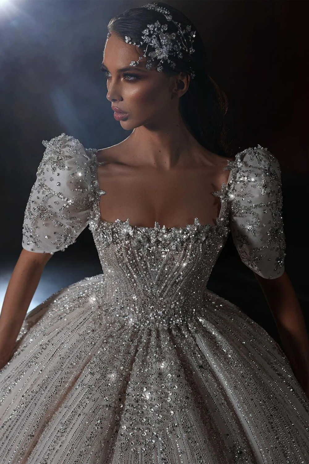 Sparkly Crystal Sequins Wedding Dresses Shiny Rhinestone SquareA-line Bridal Ball Gowns-newarrivaldress