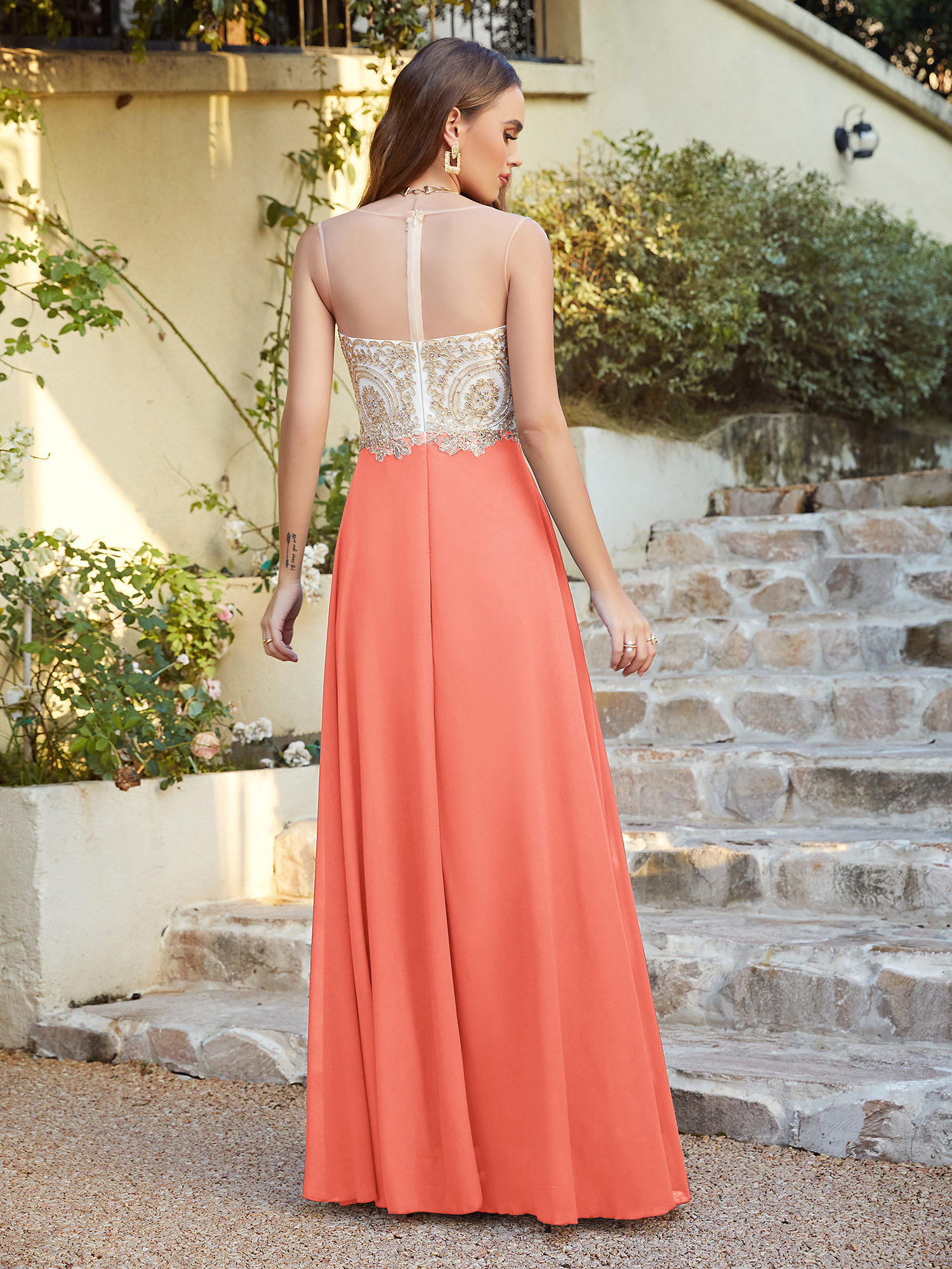 Elegant Sleeveless Chiffon Aline Evening Dress Lace Appliques Formal Dress-newarrivaldress