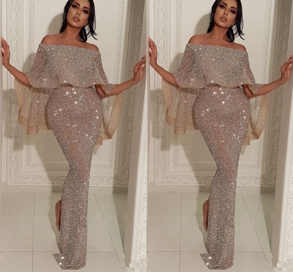 Shiny Off-the-shoulder Long Sexy Mermaid Sequins Prom Dresses-newarrivaldress