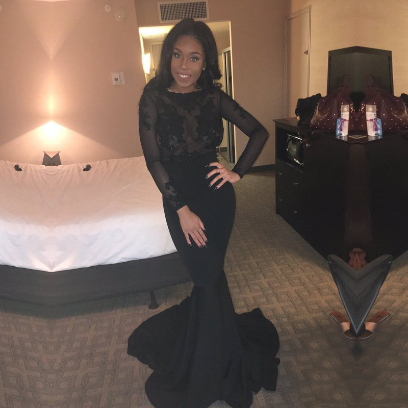 Backless Long-Sleeves Black Sheer Lace Mermaid Sexy Evening Gown-newarrivaldress