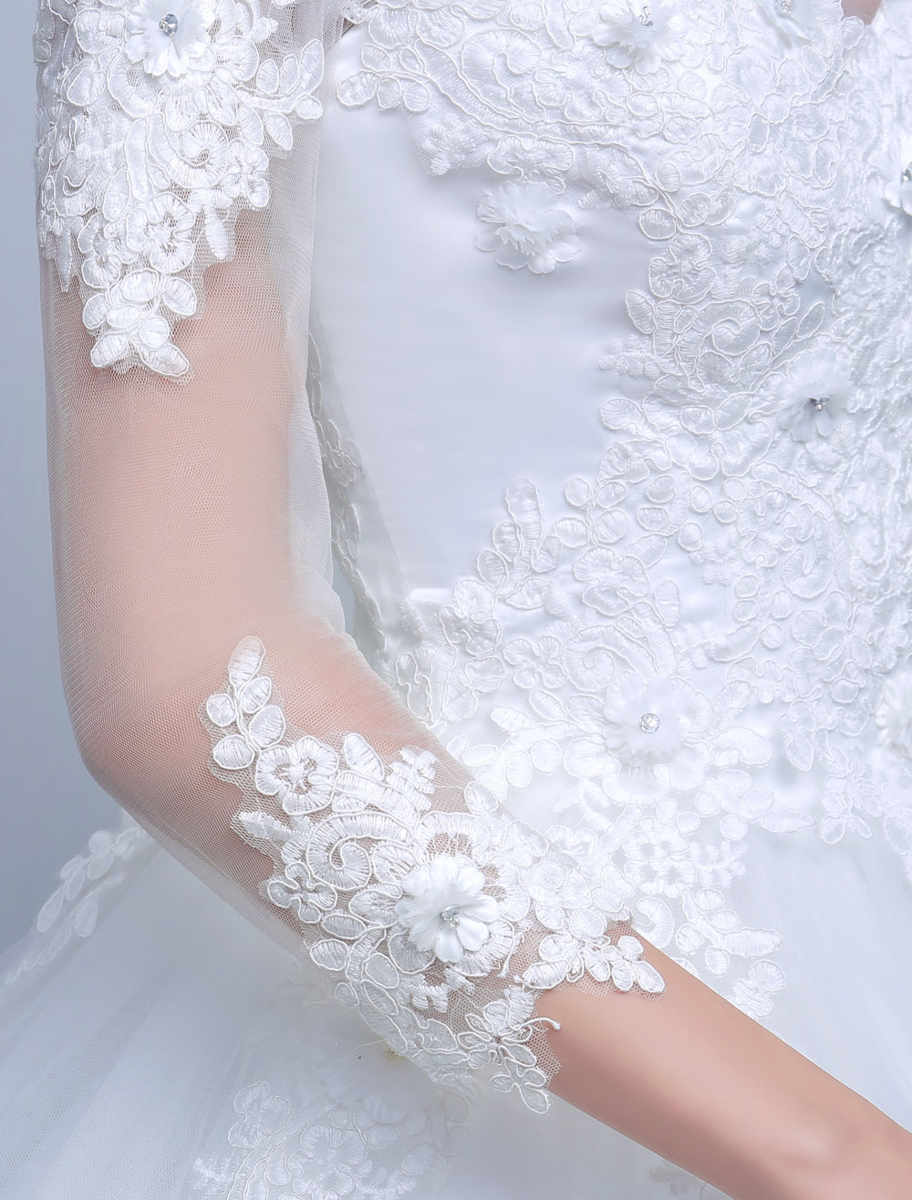 Princess Ball Gown Wedding Dresses Long Sleeve Lace Illusion Ivory Floor Length Bridal Dress-newarrivaldress