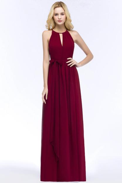 ROSALIND | A-line Halter Floor Length Burgundy Bridesmaid Dresses with Bow Sash-newarrivaldress