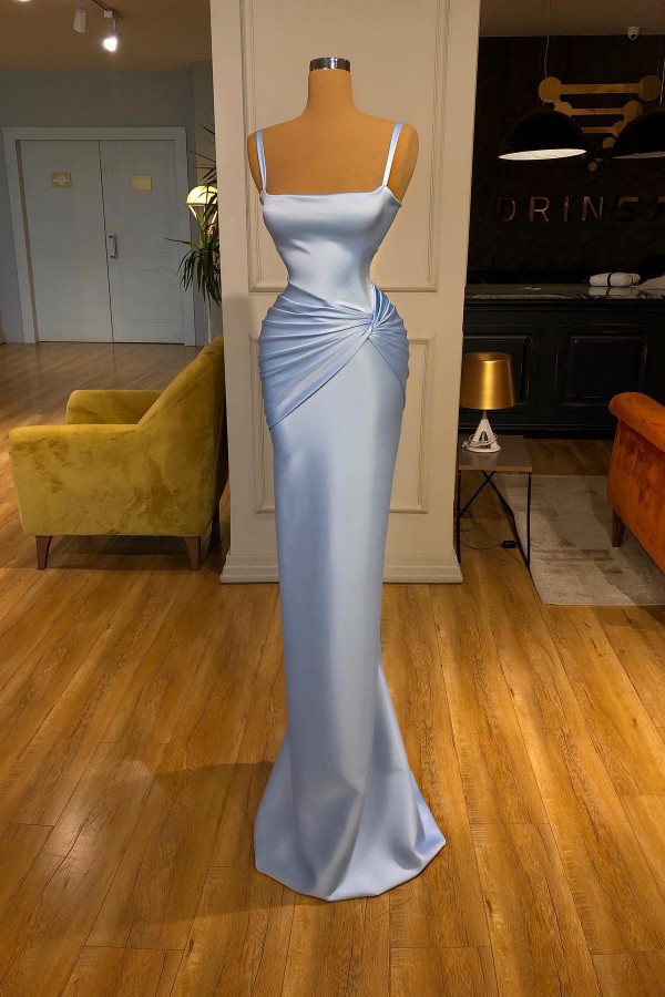Chic Sky Blue Square Neck Slim Evening Party Wear Dress-newarrivaldress