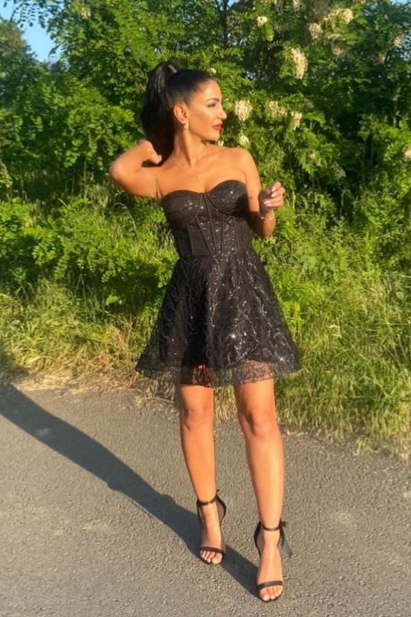 Stunning Black Short Party Dress Sweetheart Strapless Sequins Homecoming Dress-newarrivaldress