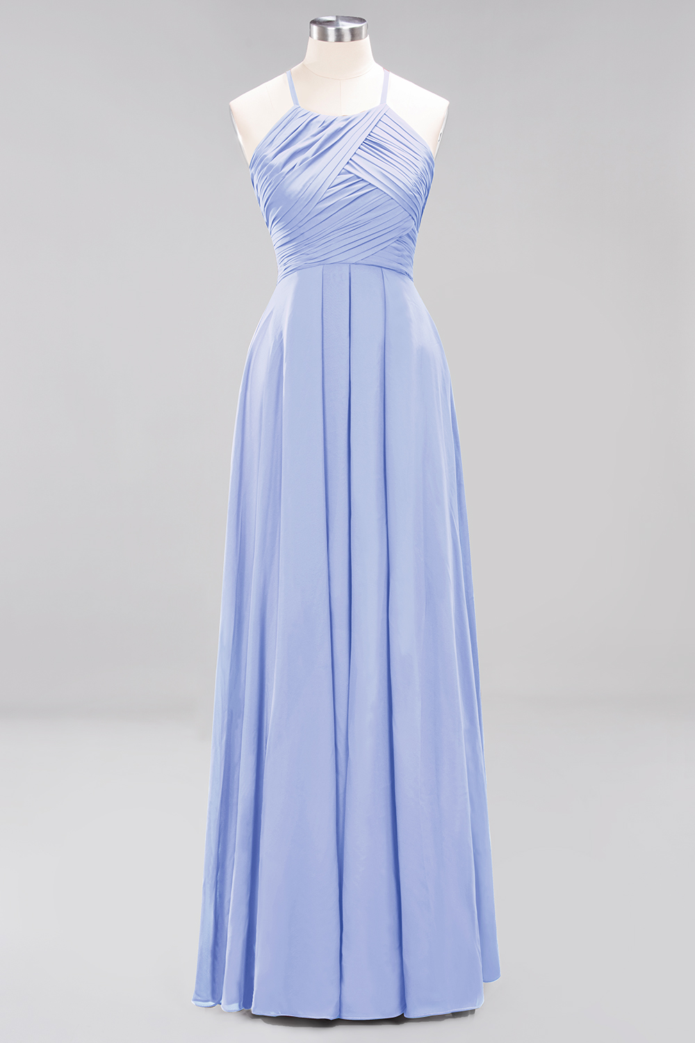Halter Pleated Bridesmaid Dress Chiffon Sleeveless Floor Length Wedding Guest Dress-newarrivaldress