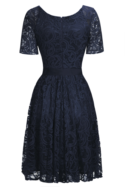 Short Sleeves Seath Red Lace Dresses with Ribbon Bow-newarrivaldress