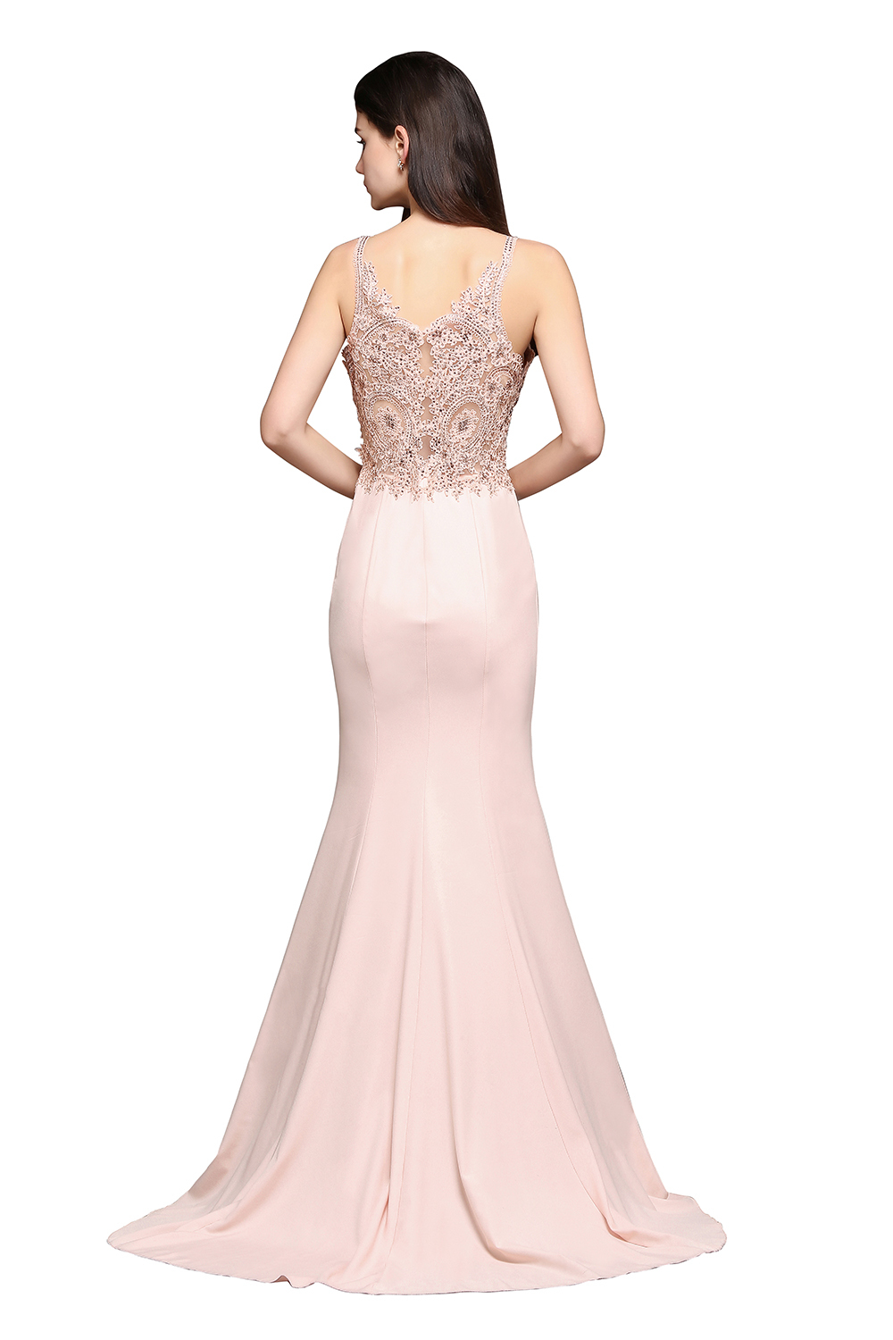 ALLYSON | Mermaid V-Neck Pearl Pink Prom Dresses with Beads-newarrivaldress