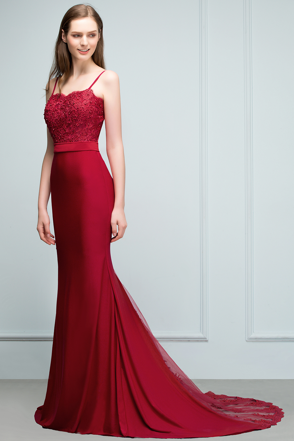 VALERY | Mermaid Spaghetti Sweetheart Long Burgundy Appliques Prom Dresses with Beads-newarrivaldress