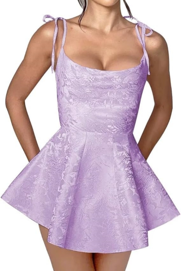 Chic Spaghetti Straps Ruffle Short Homecoming Dress Sleeveless Jacquard Satin Mini Party Dress-newarrivaldress
