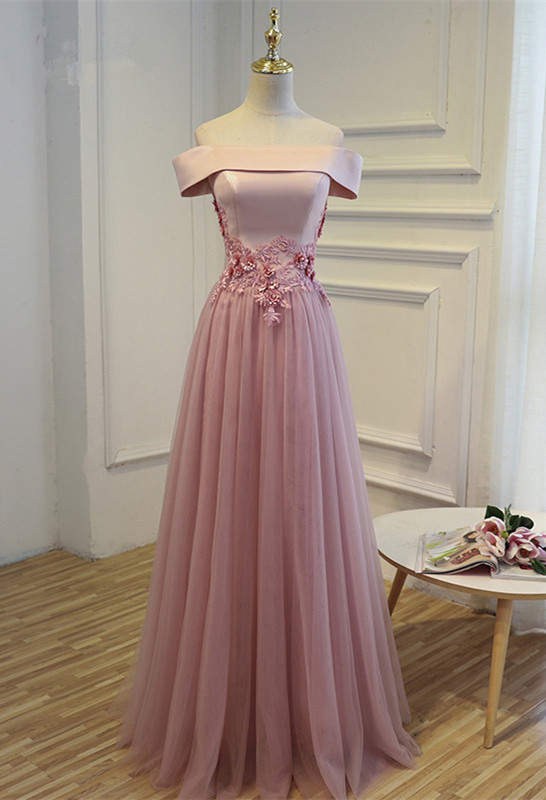 Elegant Off The Shoulder Custom Made A-line Lace-up Lace Appliques Prom Dresses-newarrivaldress