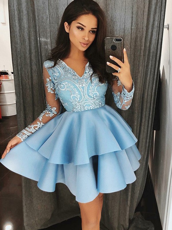 Modest Long Sleeve Lace Ruffled Homecoming Dress | Short Party Gown BA9953-newarrivaldress