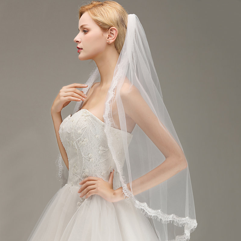 Lace Edge One Layer Wedding Veil with Comb Soft Tulle Bridal Veil-newarrivaldress