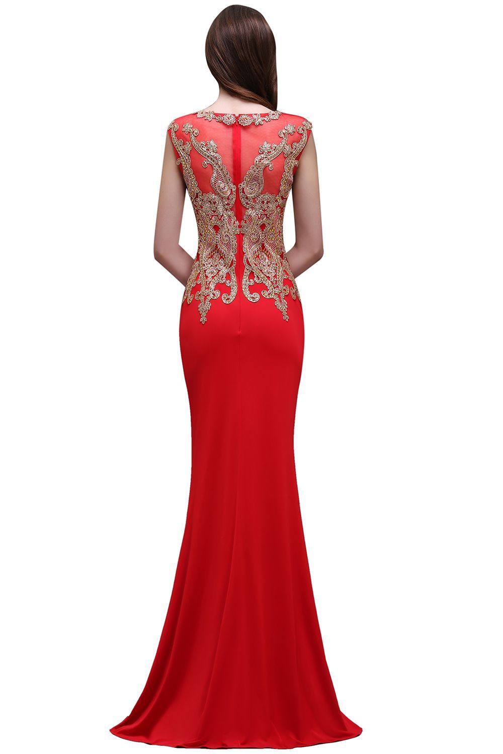 BELEN | Sheath Round Neck Floor-Length Red Prom Dresses With Applique-newarrivaldress