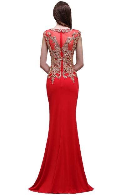 BELEN | Sheath Round Neck Floor-Length Red Prom Dresses With Applique-newarrivaldress