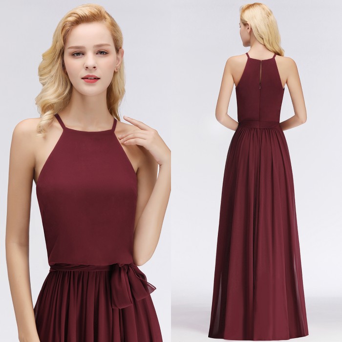 A-Line Chiffon Burgundy Simple Bridesmaid Dress-newarrivaldress