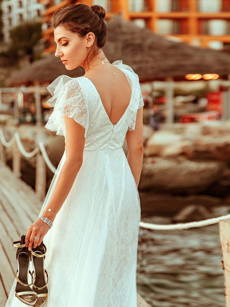 Simple Wedding Dress 2021 A Lne V Neck Short Sleeve Floor Length Tulle Beach Wedding Party Dresses Bridal Gowns-newarrivaldress