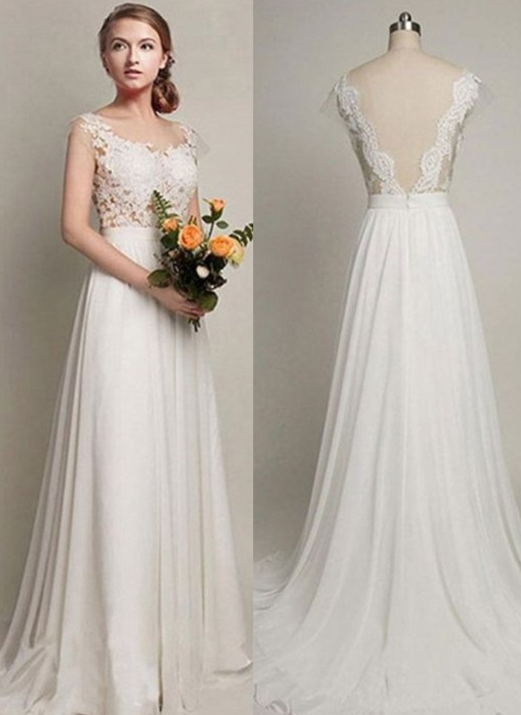 Elegant Sweep Train A-Line Bridal Gowns | Sleeveless Chiffon Wedding Dresses Online