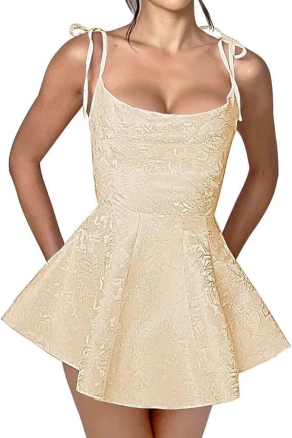 Chic Spaghetti Straps Ruffle Short Homecoming Dress Sleeveless Jacquard Satin Mini Party Dress-newarrivaldress