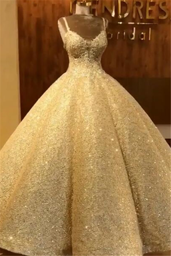 Elegant Straps Sequins Wedding Dresses | Lace Sleeveless Ball Bridal Gowns-newarrivaldress
