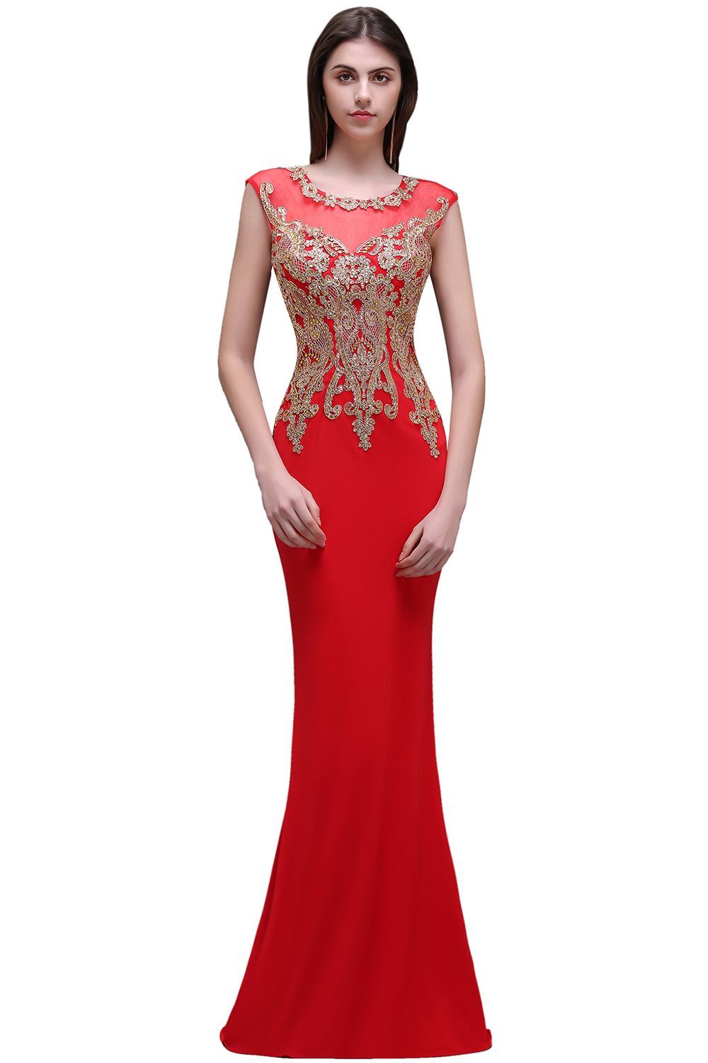 BELEN | Sheath Round Neck Floor-Length Red Prom Dresses With Applique-newarrivaldress