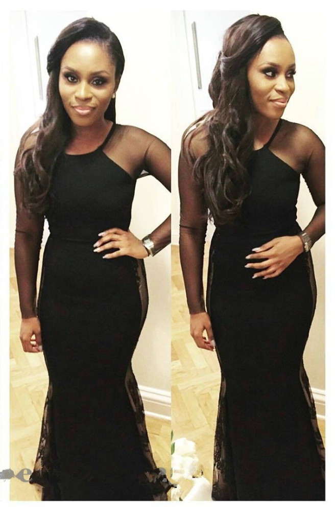 Sexy Black Long Sleeve Mermaid Jewel Prom Dress-newarrivaldress