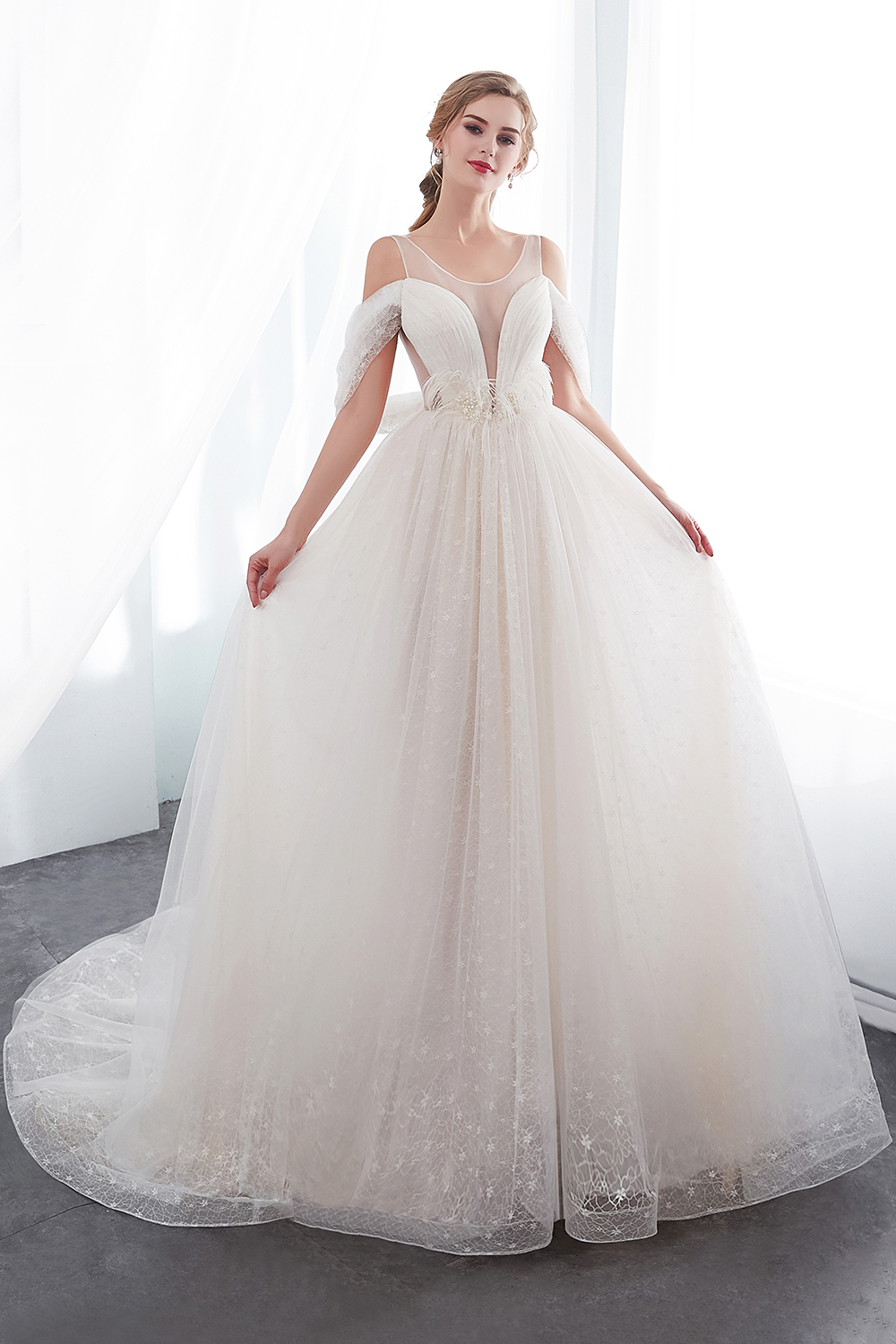 Elegant A-Line Sleeveless Floor Length Ivory Wedding Dresses-newarrivaldress