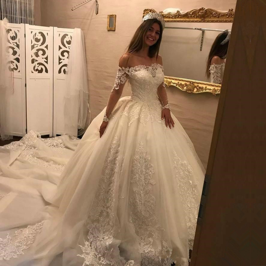 Off The Shoulder New Arrival Lace Long Sleeve Elegant Wedding Dresses | Ball Gown Bridal Dresses-newarrivaldress