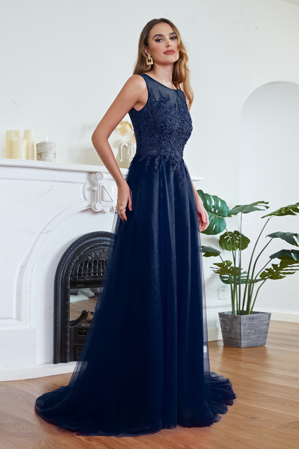 ABRIL | A-line Court Train Tulle Evening Dress with Appliques-newarrivaldress