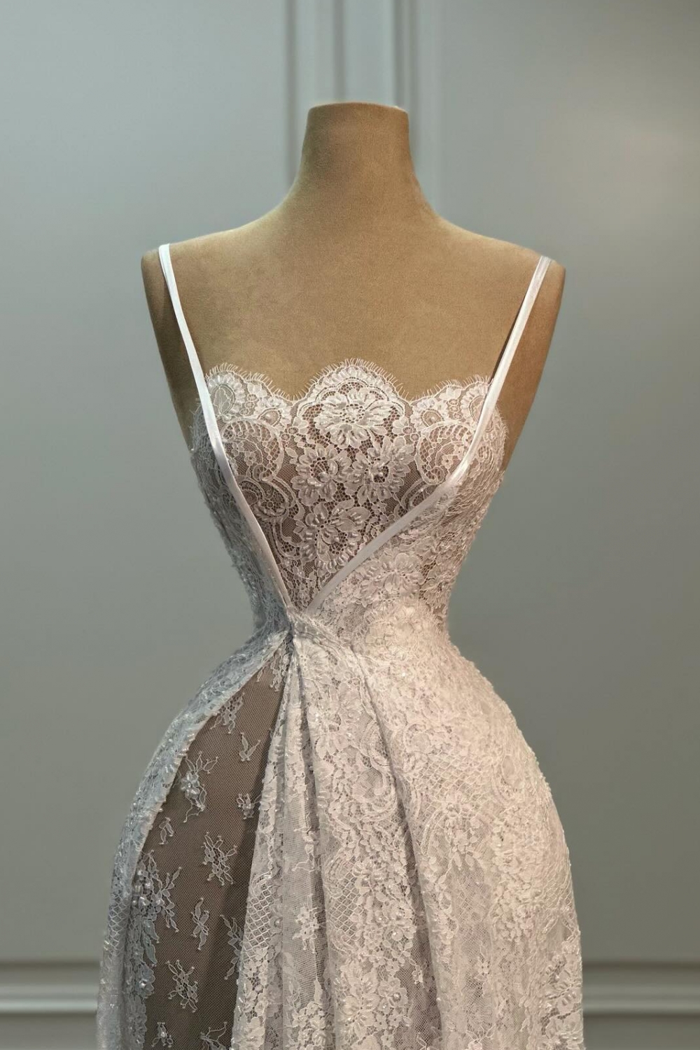 Spaghetti Straps Floral Lace Long Evening Gown Sleeveless Mermaid Prom Dresses-newarrivaldress