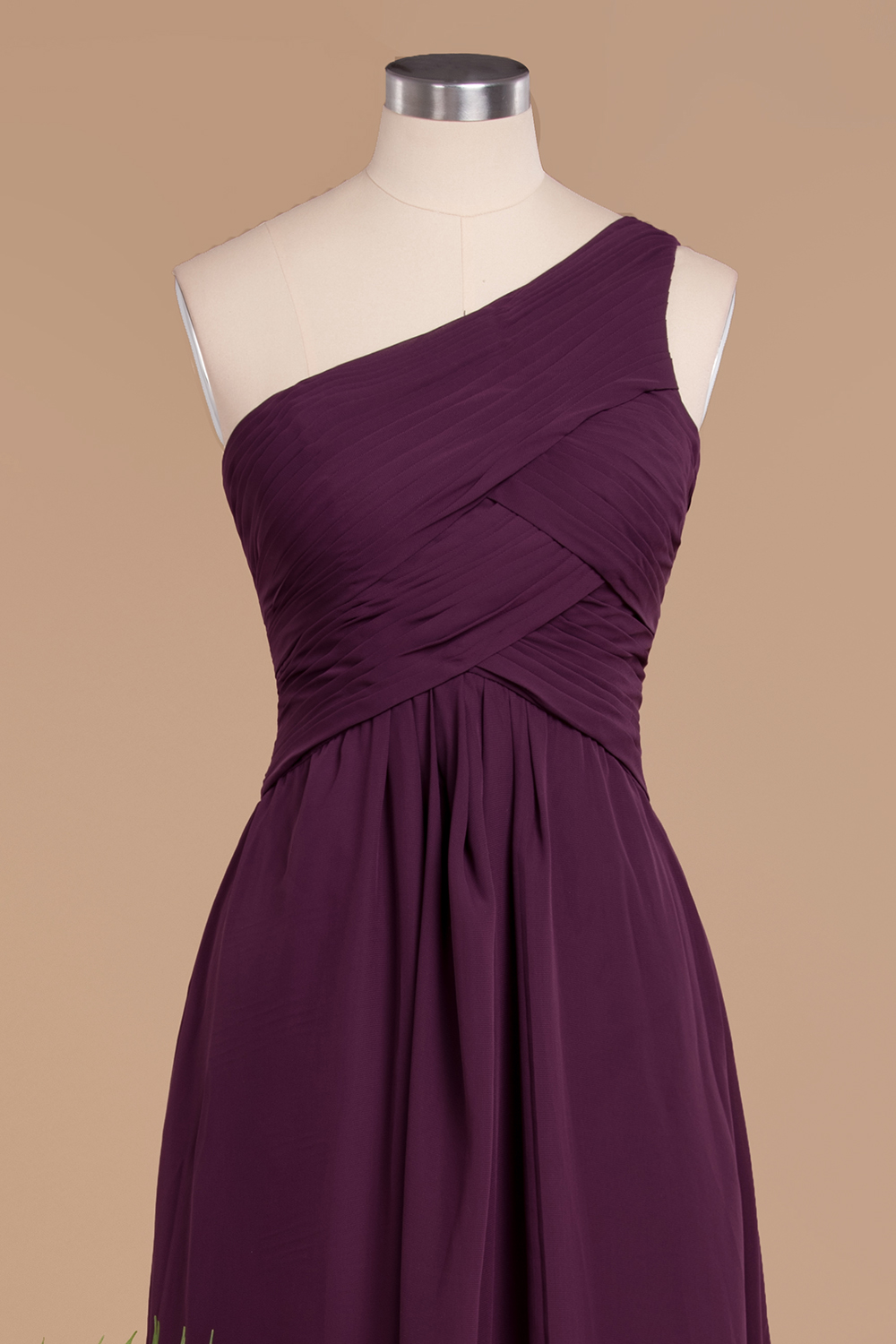 Elegant Ruched Chiffon One Shoulder Bridesmaid Dress Long Sleeveless Evening Dress-newarrivaldress