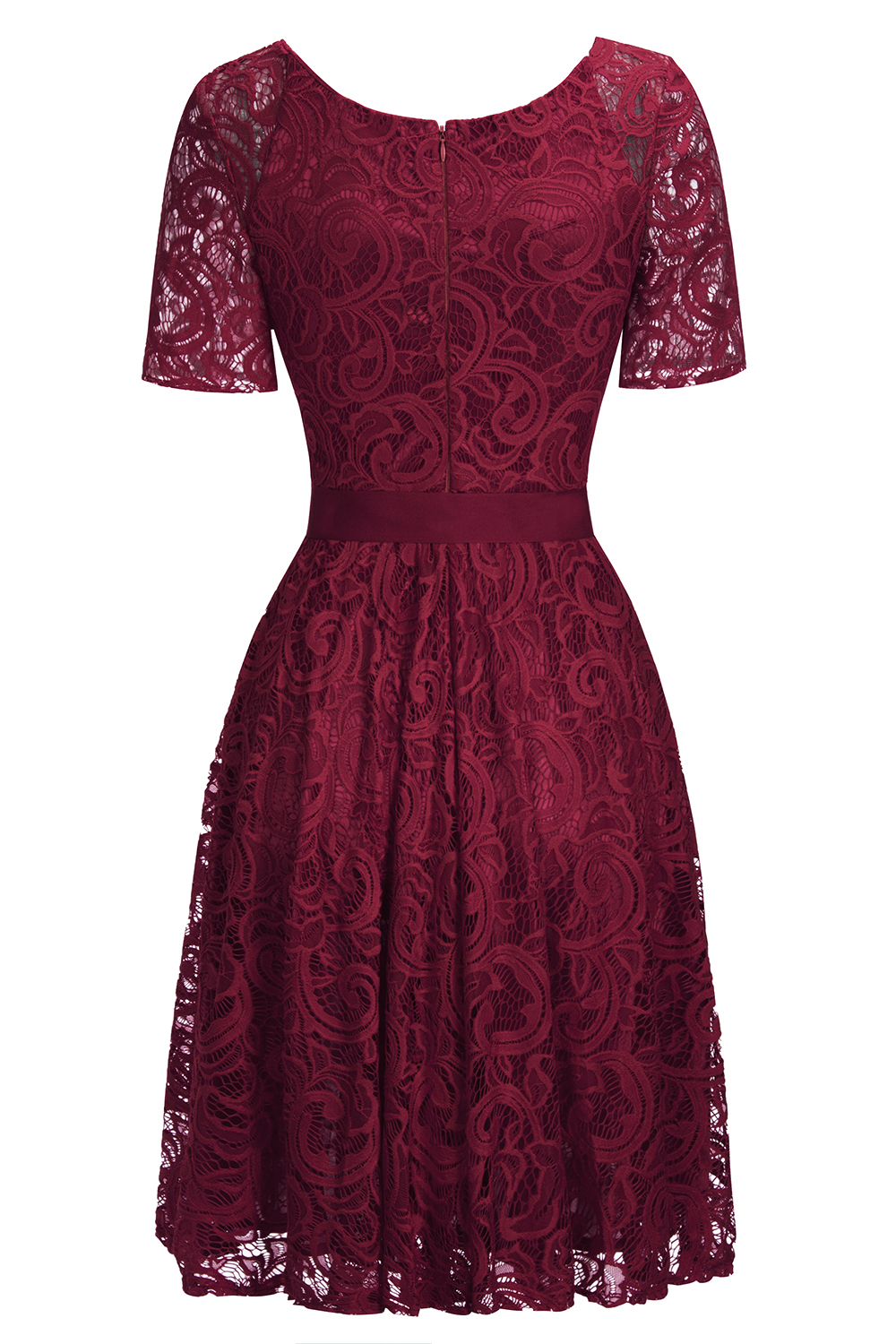 Elegant V-neck Short Sleeves Lace Dresses with Bow Sash-newarrivaldress