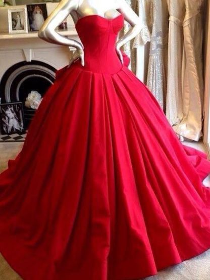 Red Wedding Dresses Online Ball Gown Sweetheart Strapless Sleevesless Floor Length Bridal Wears-newarrivaldress