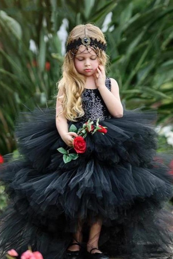 Black Sleeveless Tulle Flower Girl Dress PettiSkirt Ball Gown-newarrivaldress