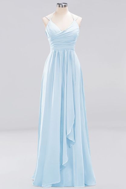 A-line Chiffon Spaghetti Straps Sleeveless Ruffles Floor-Length Bridesmaid Dresses-newarrivaldress